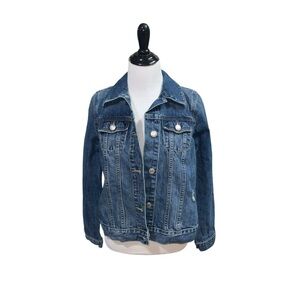 Old Navy Maternity Women's S Small Crop Denim Jacket Distressed Button Closure